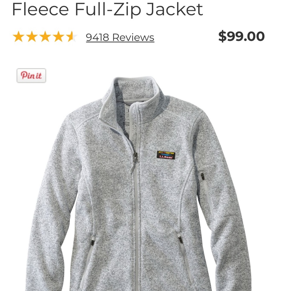 LLBEAN Gray Full-Zip Fleece Jacket S Tall